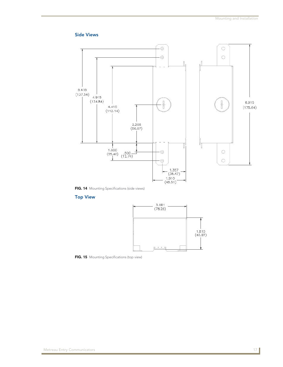 Side views, Top view | AMX Metreau Entry Communicator with Display MET-ECOM-D User Manual | Page 23 / 84