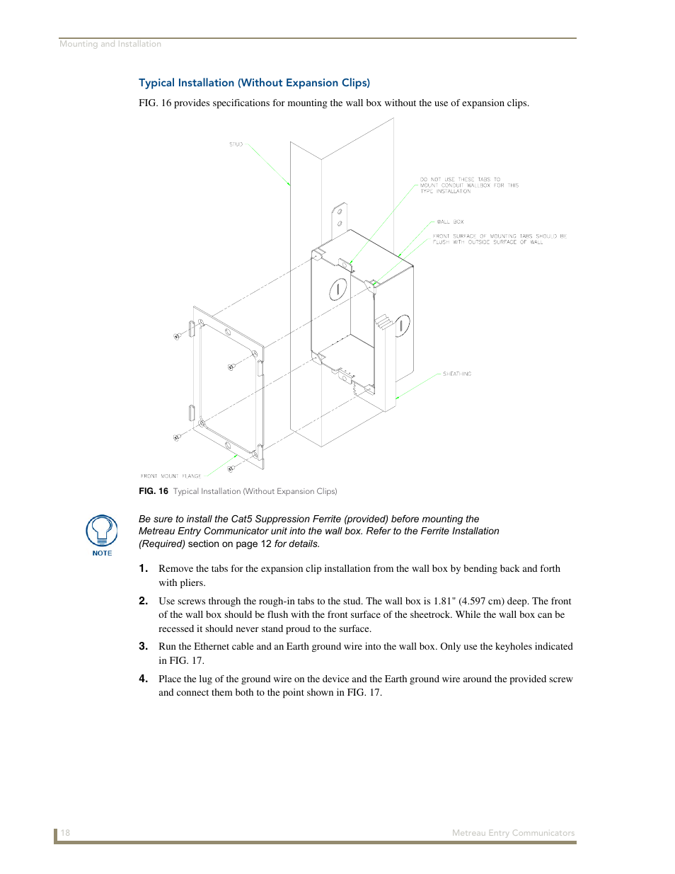 Typical installation (without expansion clips) | AMX Metreau Entry Communicator with Display MET-ECOM-D User Manual | Page 24 / 84