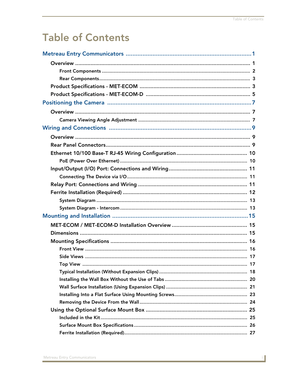 AMX Metreau Entry Communicator with Display MET-ECOM-D User Manual | Page 3 / 84