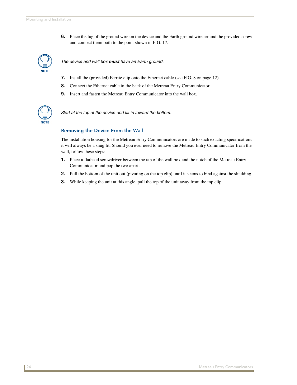 Removing the device from the wall | AMX Metreau Entry Communicator with Display MET-ECOM-D User Manual | Page 30 / 84