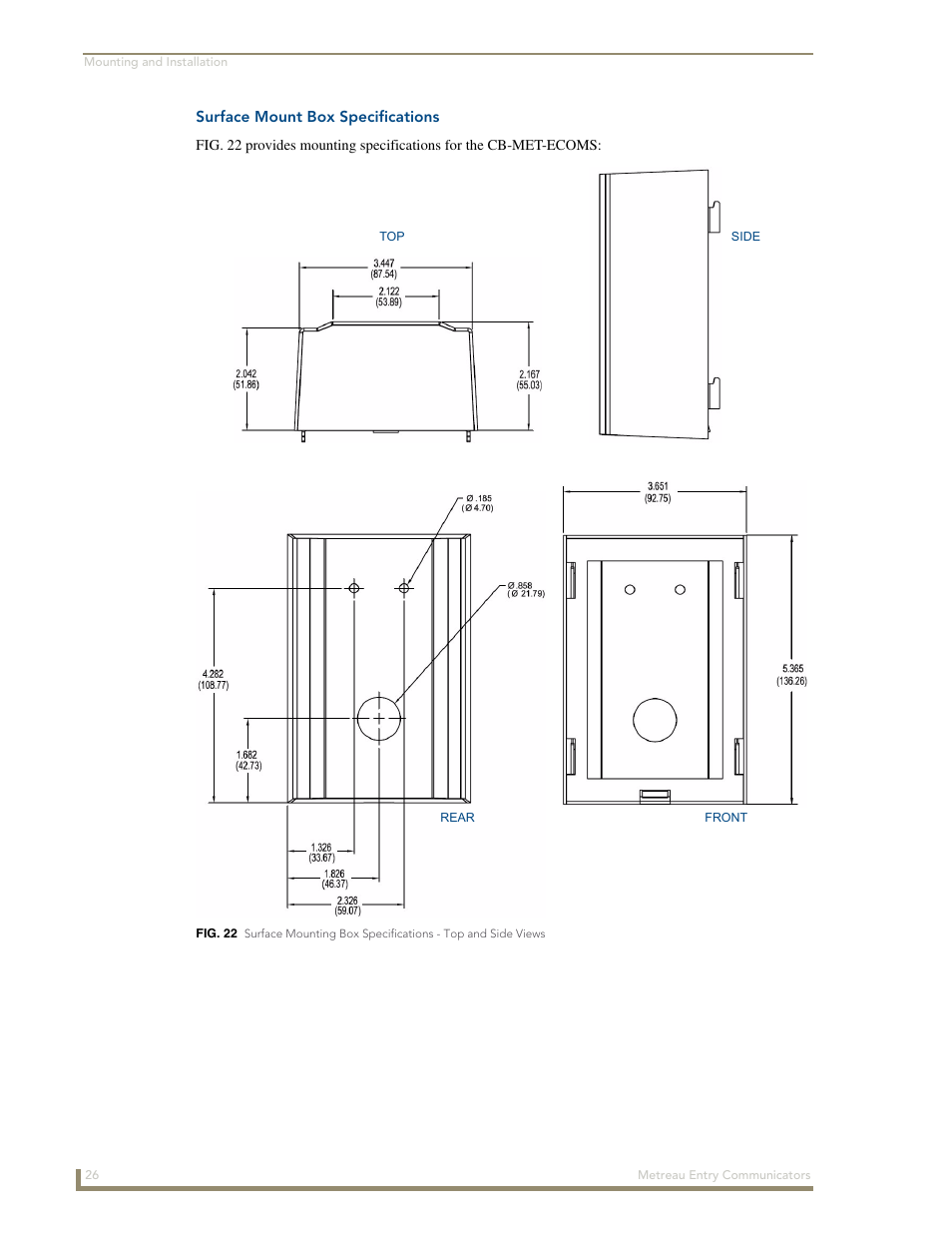 Surface mount box specifications | AMX Metreau Entry Communicator with Display MET-ECOM-D User Manual | Page 32 / 84
