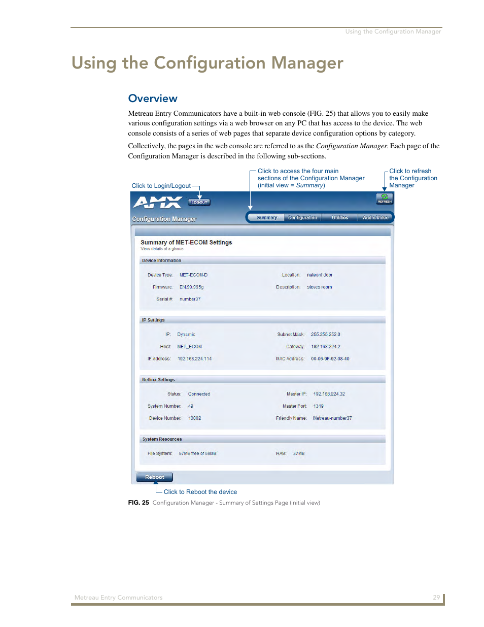 Using the configuration manager, Overview | AMX Metreau Entry Communicator with Display MET-ECOM-D User Manual | Page 35 / 84