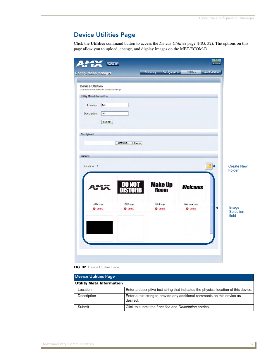 Device utilities page | AMX Metreau Entry Communicator with Display MET-ECOM-D User Manual | Page 43 / 84