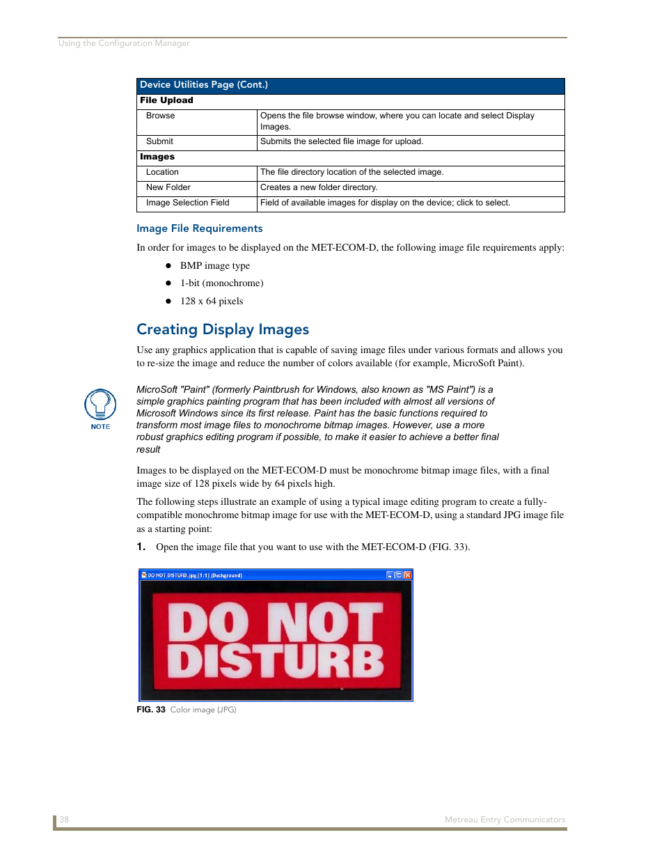 Image file requirements, Creating display images | AMX Metreau Entry Communicator with Display MET-ECOM-D User Manual | Page 44 / 84