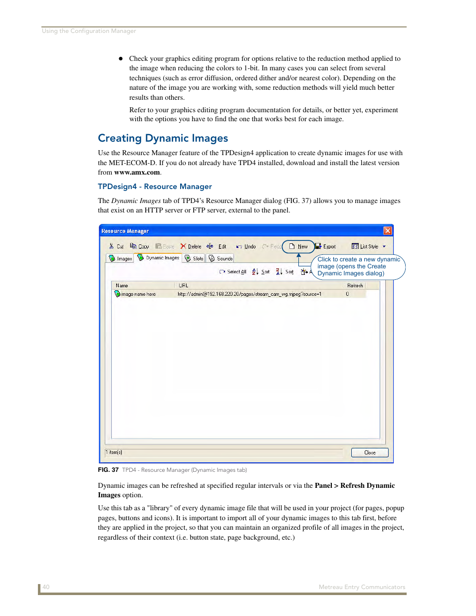 Creating dynamic images, Tpdesign4 - resource manager | AMX Metreau Entry Communicator with Display MET-ECOM-D User Manual | Page 46 / 84