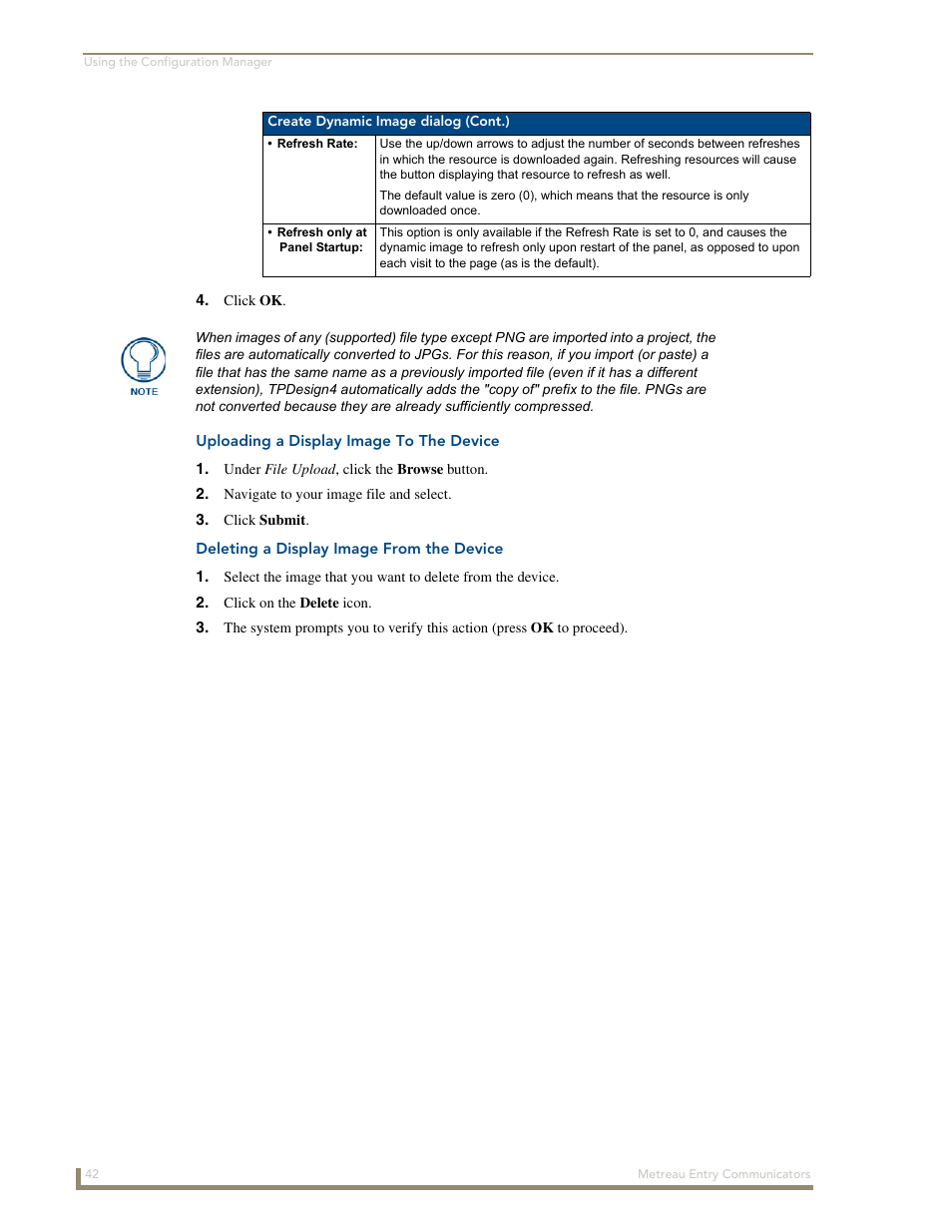 Uploading a display image to the device, Deleting a display image from the device | AMX Metreau Entry Communicator with Display MET-ECOM-D User Manual | Page 48 / 84