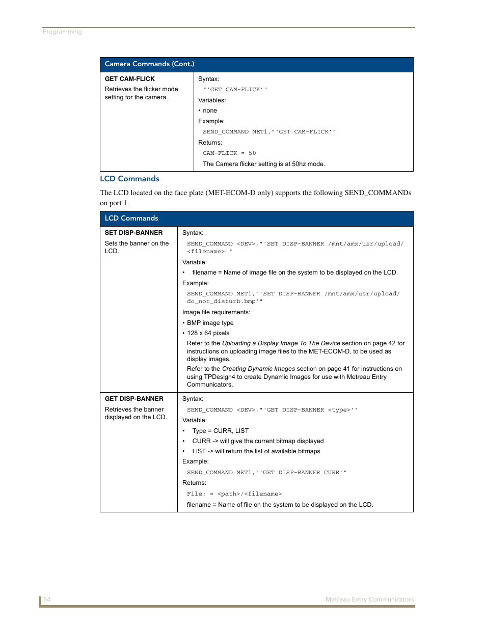 Lcd commands | AMX Metreau Entry Communicator with Display MET-ECOM-D User Manual | Page 60 / 84