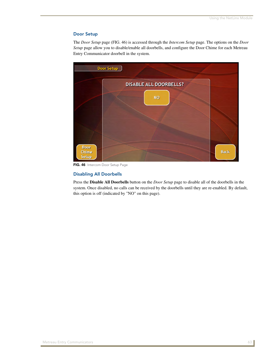 Door setup, Disabling all doorbells | AMX Metreau Entry Communicator with Display MET-ECOM-D User Manual | Page 69 / 84