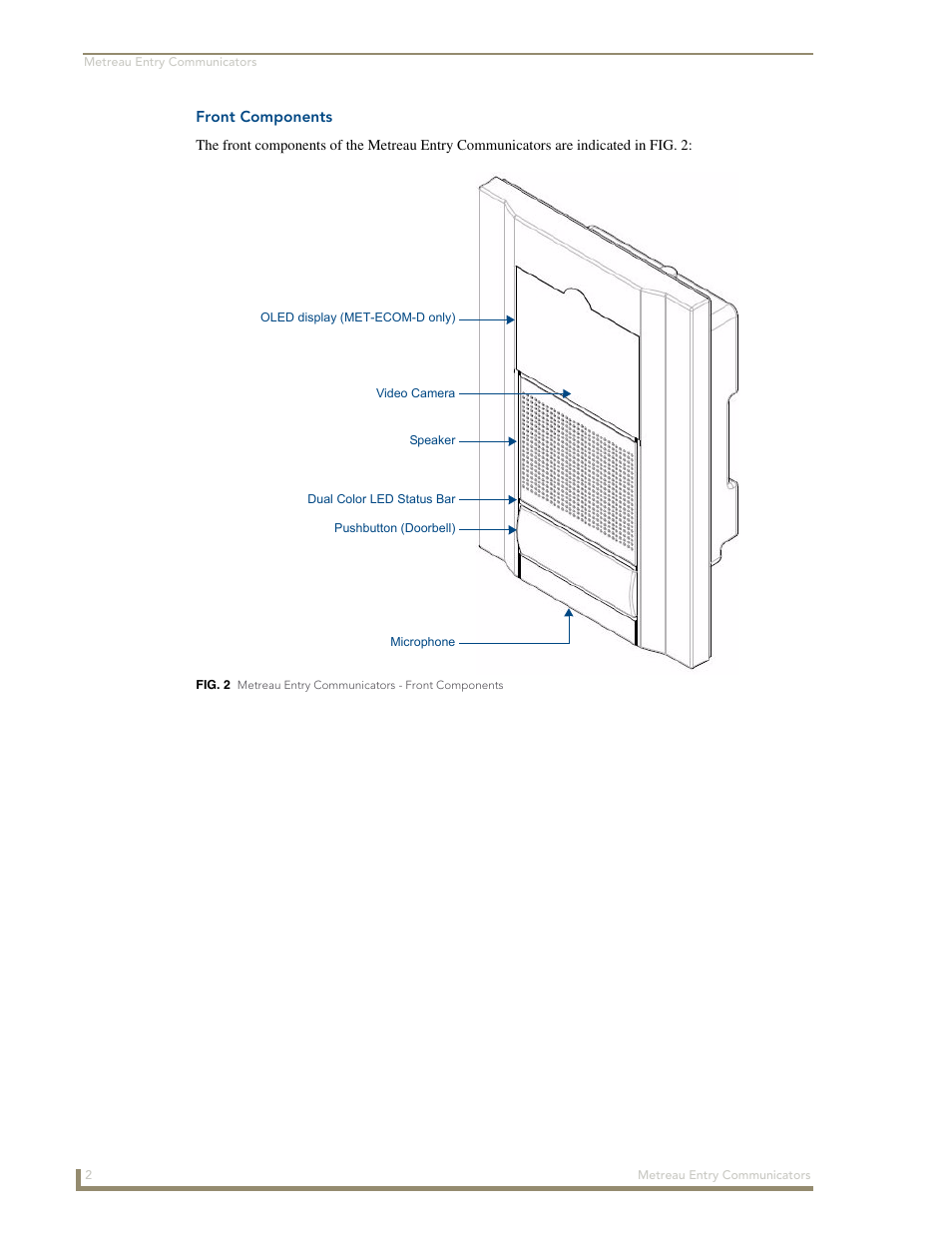 Front components | AMX Metreau Entry Communicator with Display MET-ECOM-D User Manual | Page 8 / 84