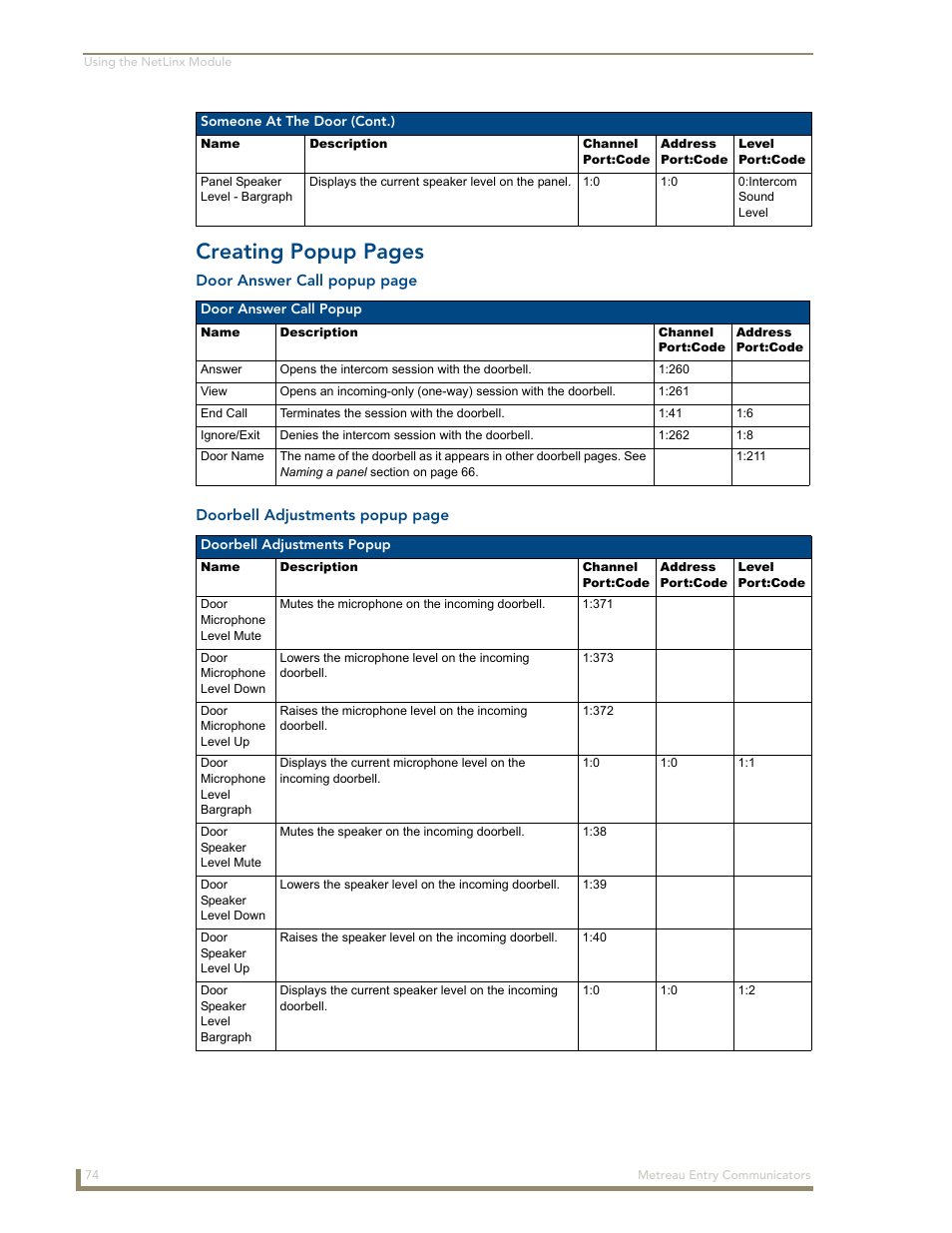 Creating popup pages | AMX Metreau Entry Communicator with Display MET-ECOM-D User Manual | Page 80 / 84