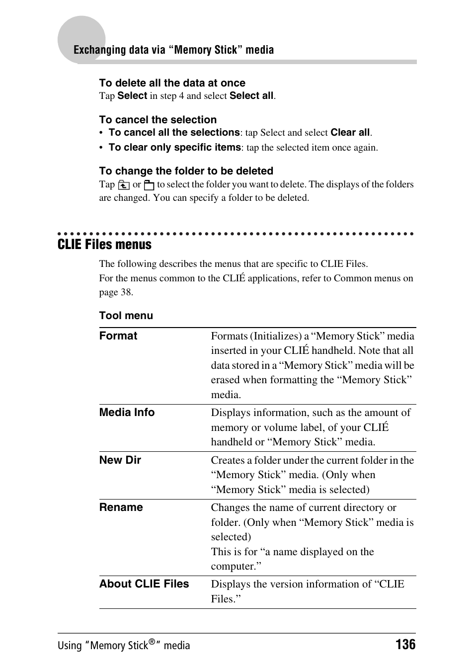 Clie files menus | Sony PEG-NX60 User Manual | Page 136 / 176