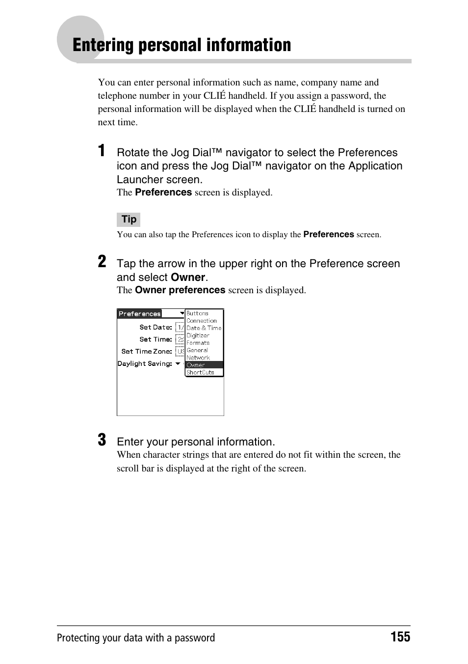 Entering personal information | Sony PEG-NX60 User Manual | Page 155 / 176