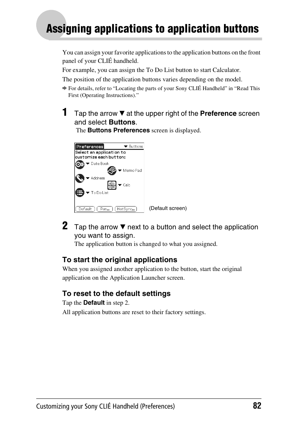 Assigning applications to application buttons, Assigning applications to application, Buttons | Sony PEG-NX60 User Manual | Page 82 / 176