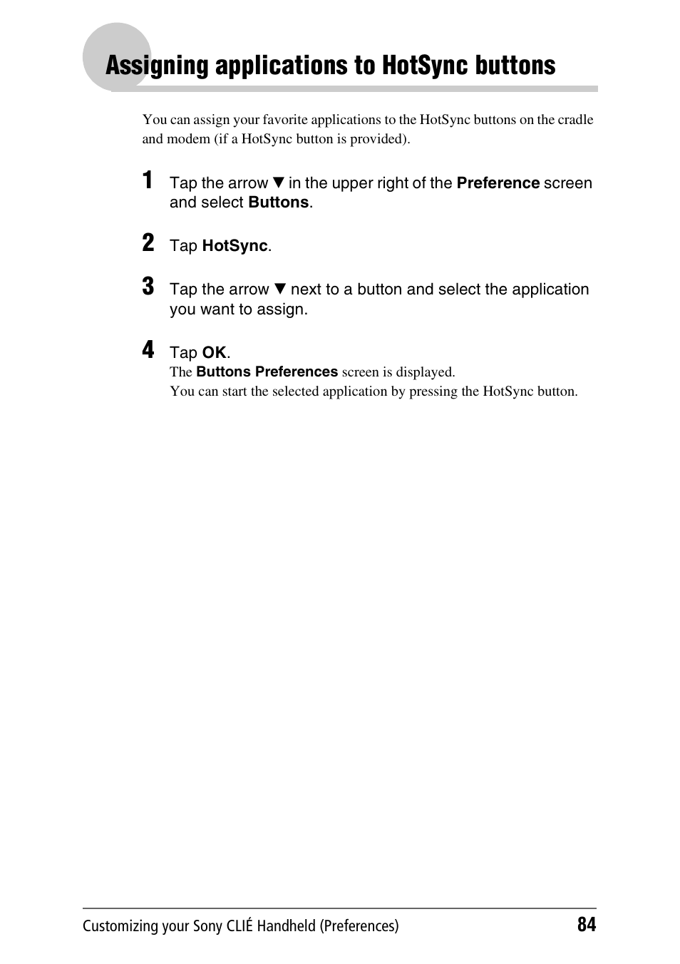 Assigning applications to hotsync buttons | Sony PEG-NX60 User Manual | Page 84 / 176