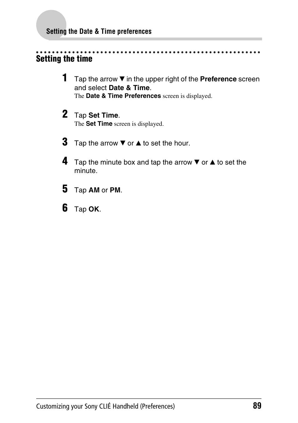 Setting the time | Sony PEG-NX60 User Manual | Page 89 / 176