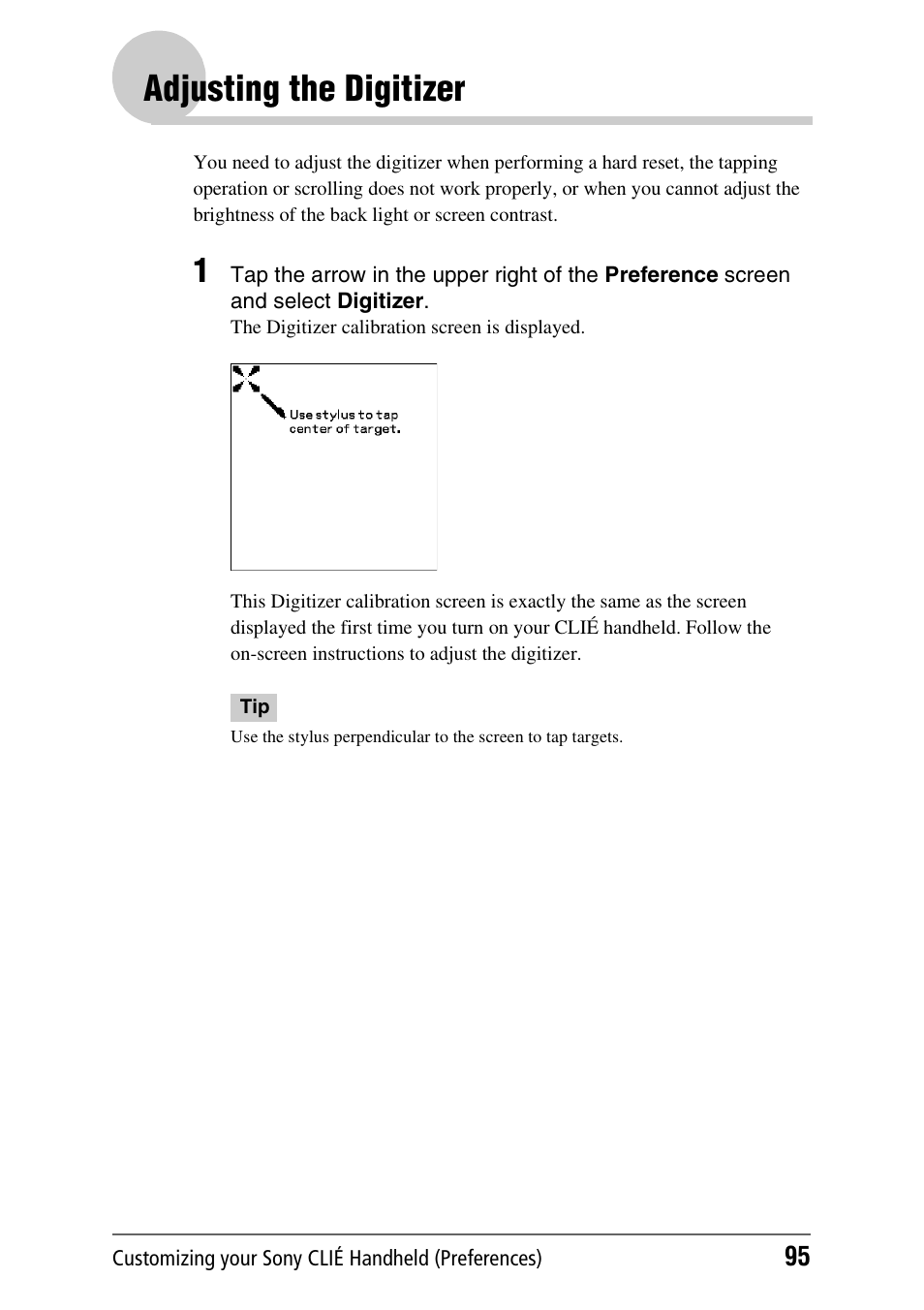 Adjusting the digitizer | Sony PEG-NX60 User Manual | Page 95 / 176