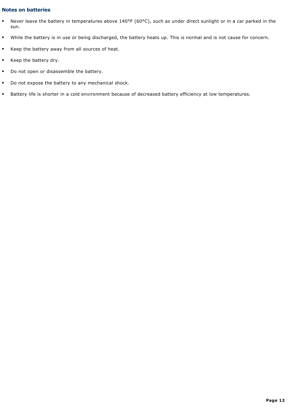 Notes on batteries | Sony PCG-Z1AP2 User Manual | Page 12 / 164