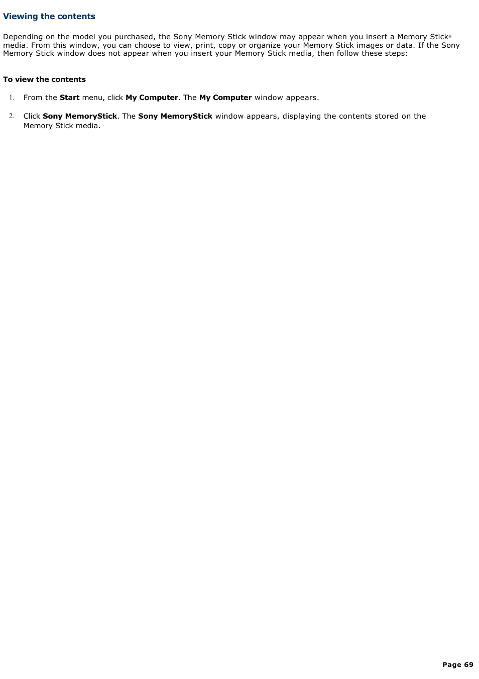 Viewing the contents | Sony PCG-Z1AP2 User Manual | Page 69 / 164