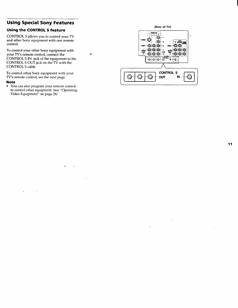 Using special sony features, Using the control s feature, Note | Sony KV-32FV1 User Manual | Page 15 / 37