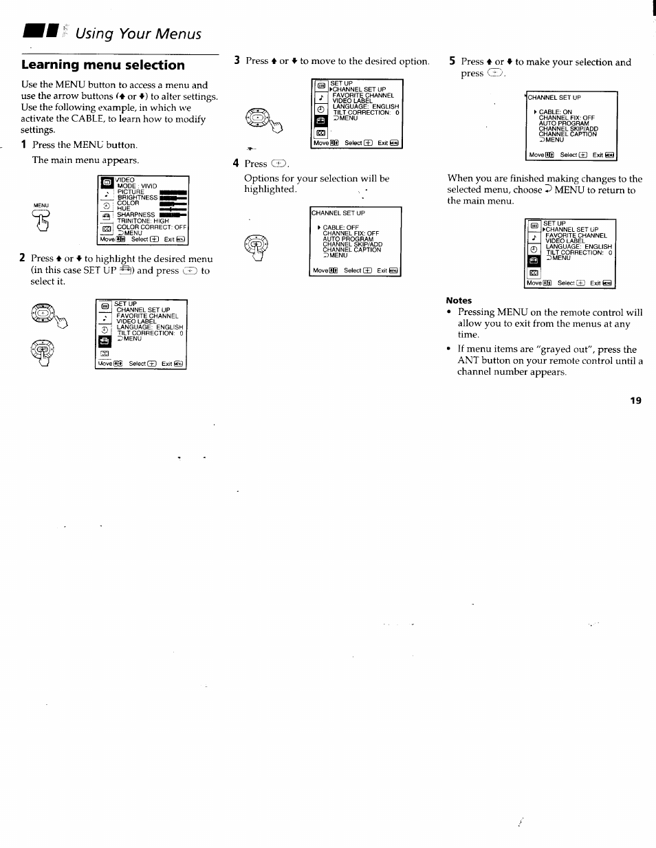 Uk p- using your menus, Learning menu selection, Notes | Uk p- using your menus learning menu selection | Sony KV-32FV1 User Manual | Page 23 / 37