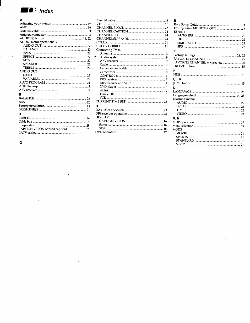 Index | Sony KV-32FV1 User Manual | Page 36 / 37