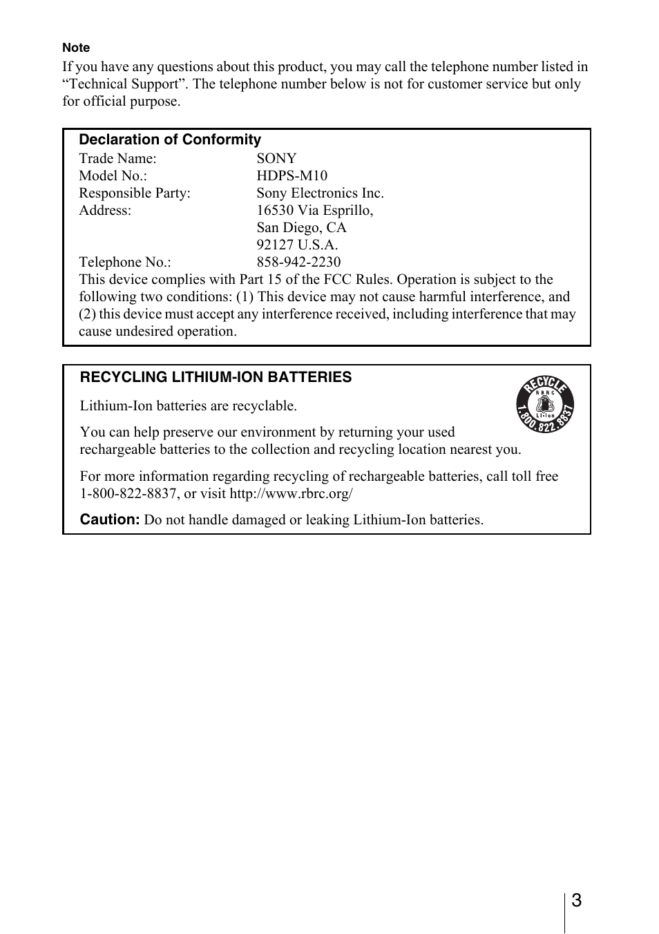 Sony HDPS-M10 User Manual | Page 3 / 24