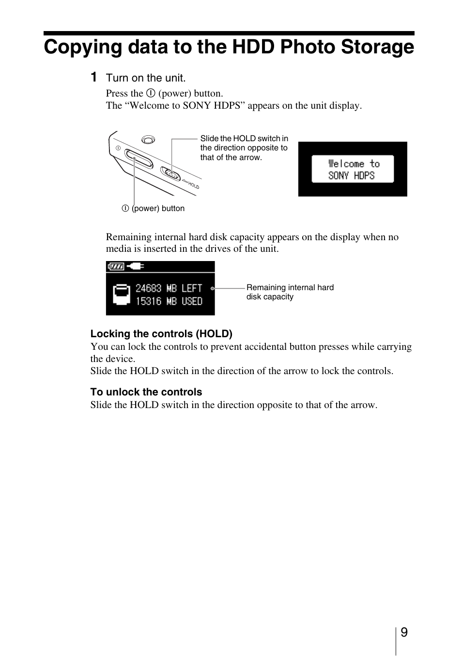 Copying data to the hdd photo storage, See “copying data to the hdd photo | Sony HDPS-M10 User Manual | Page 9 / 24