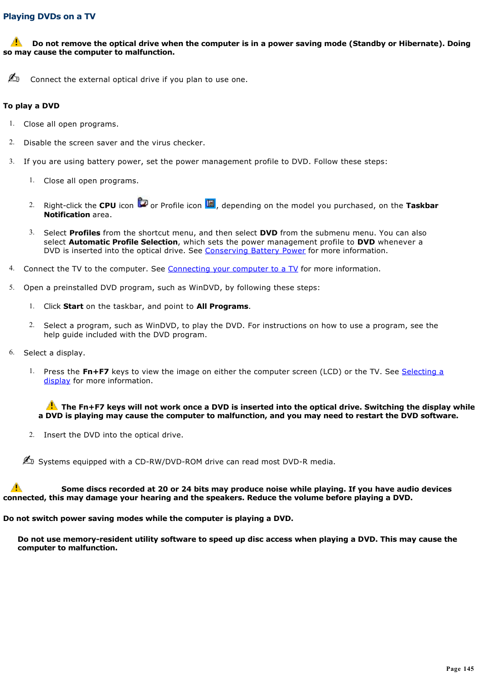 Playing dvds on a tv | Sony PCG-GRT270G User Manual | Page 145 / 276