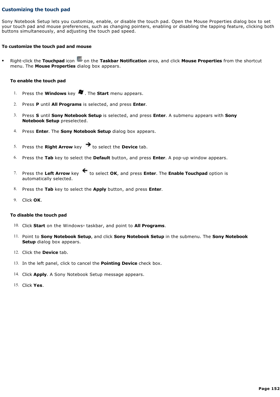 Customizing the touch pad | Sony PCG-GRT270G User Manual | Page 152 / 276