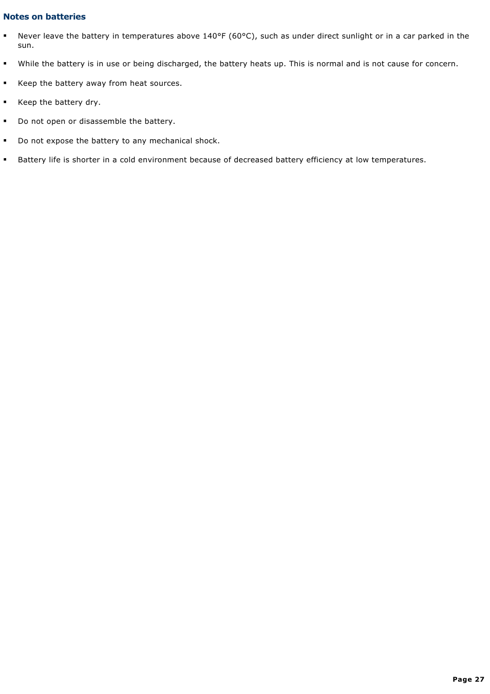 Notes on batteries | Sony PCG-GRT270G User Manual | Page 27 / 276