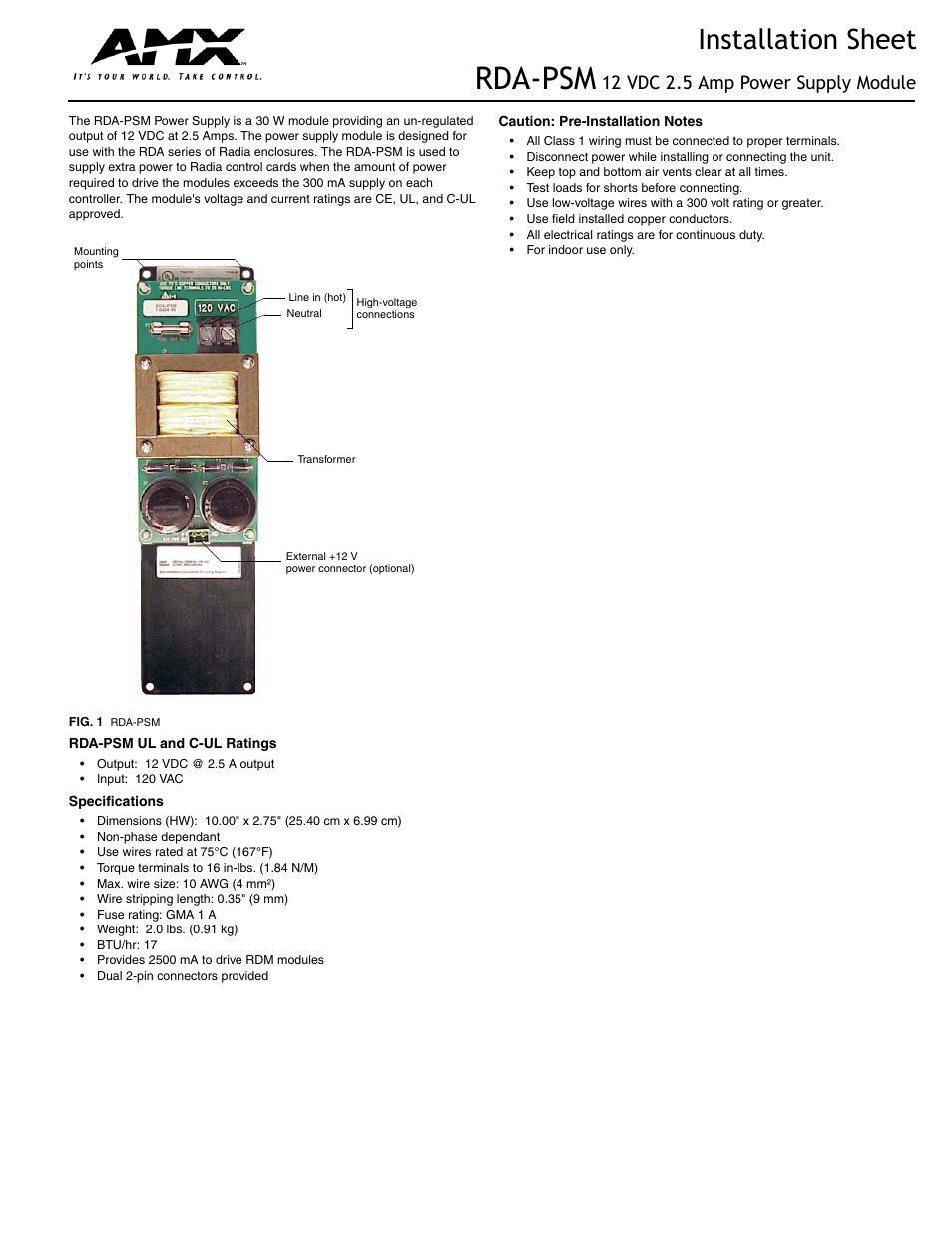 AMX RDA-PSM User Manual | 2 pages