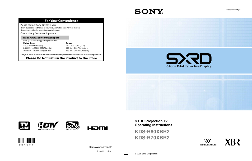 Sony KDS-R60XBR2 User Manual | 83 pages