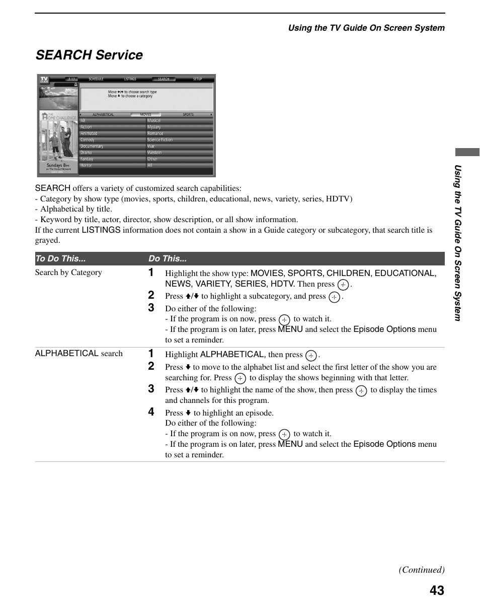 Search service | Sony KDS-R60XBR2 User Manual | Page 43 / 83