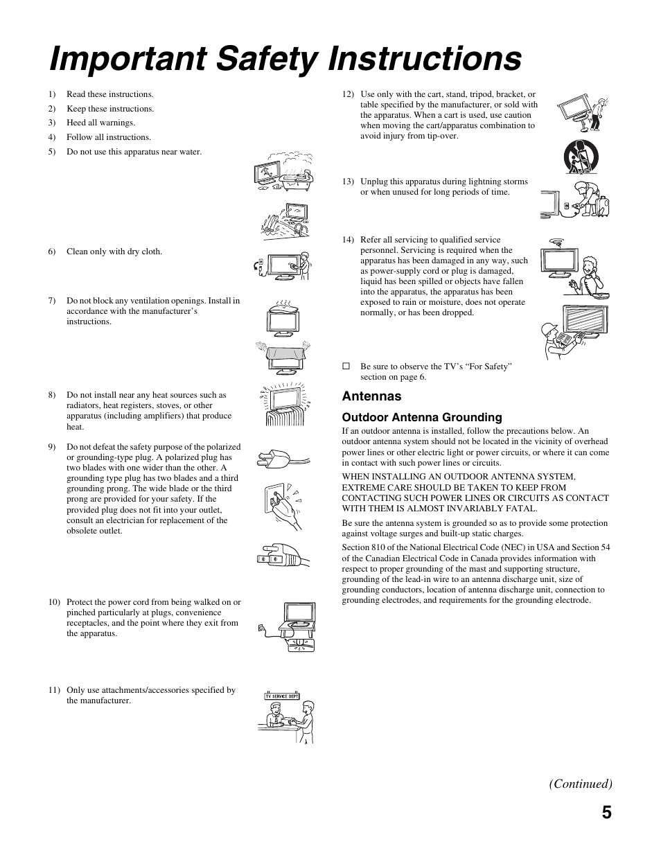 Important safety instructions | Sony KDS-R60XBR2 User Manual | Page 5 / 83