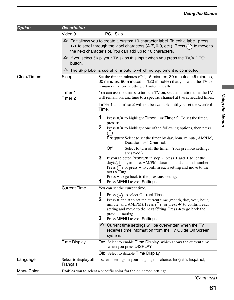 D 61 | Sony KDS-R60XBR2 User Manual | Page 61 / 83