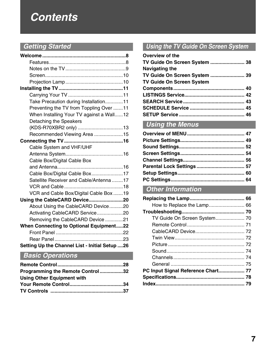 Sony KDS-R60XBR2 User Manual | Page 7 / 83