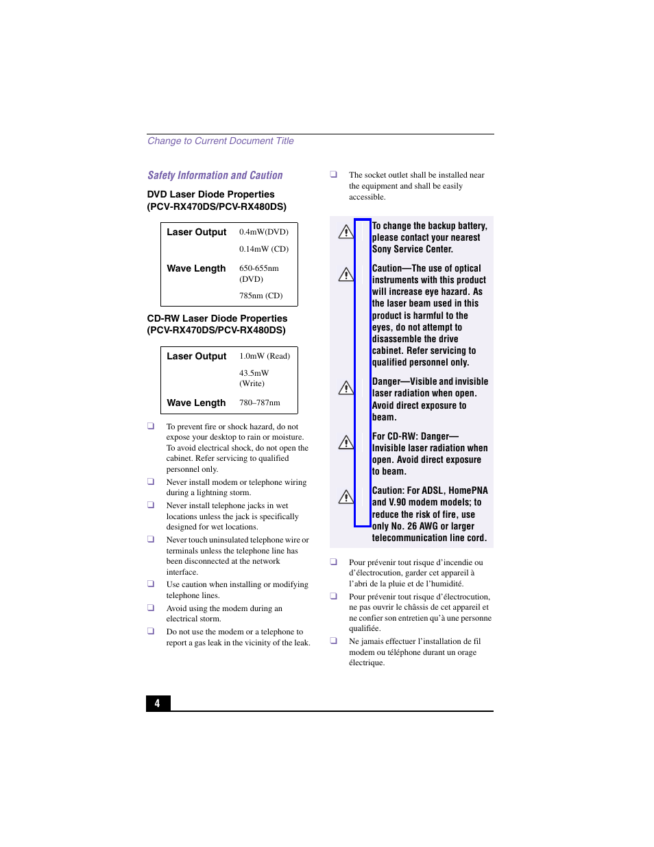 Sony PCV-RX480DS User Manual | Page 4 / 101
