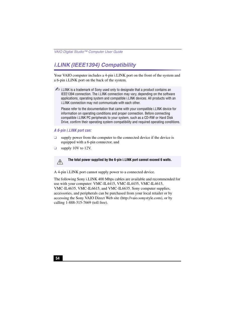 I.link, Ieee1394) compatibility | Sony PCV-RX480DS User Manual | Page 54 / 101