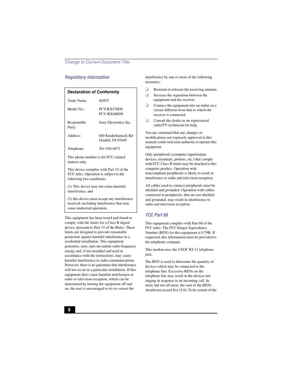 Sony PCV-RX480DS User Manual | Page 6 / 101