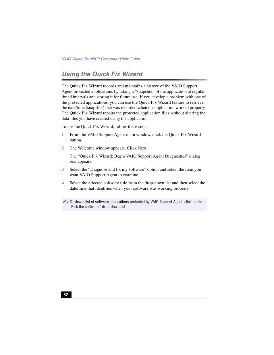 Using the quick fix wizard | Sony PCV-RX480DS User Manual | Page 62 / 101
