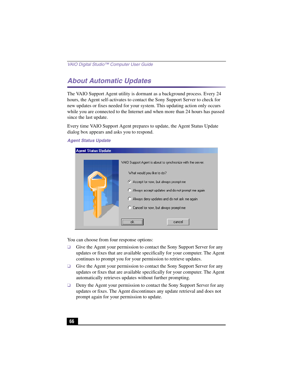 About automatic updates | Sony PCV-RX480DS User Manual | Page 66 / 101