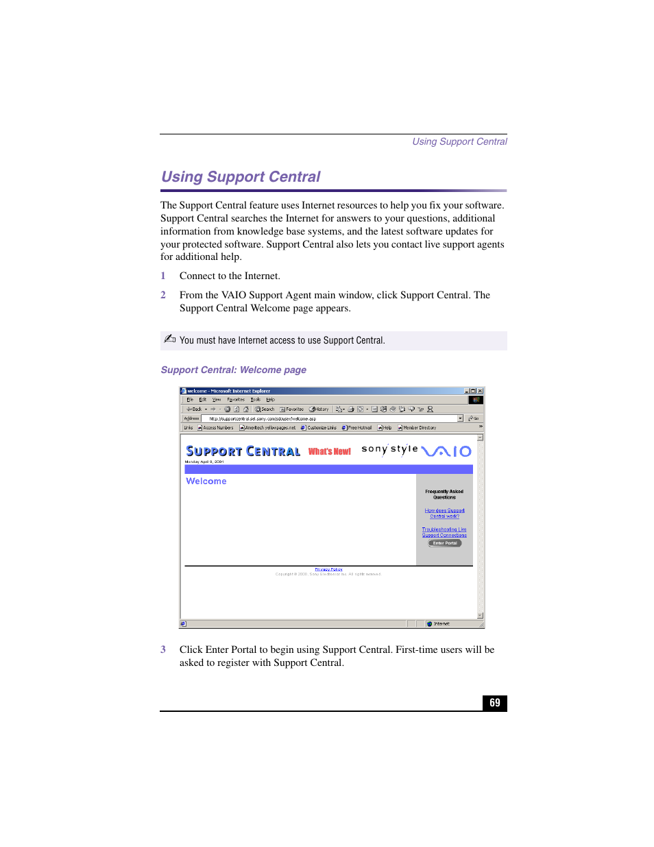 Using support central | Sony PCV-RX480DS User Manual | Page 69 / 101