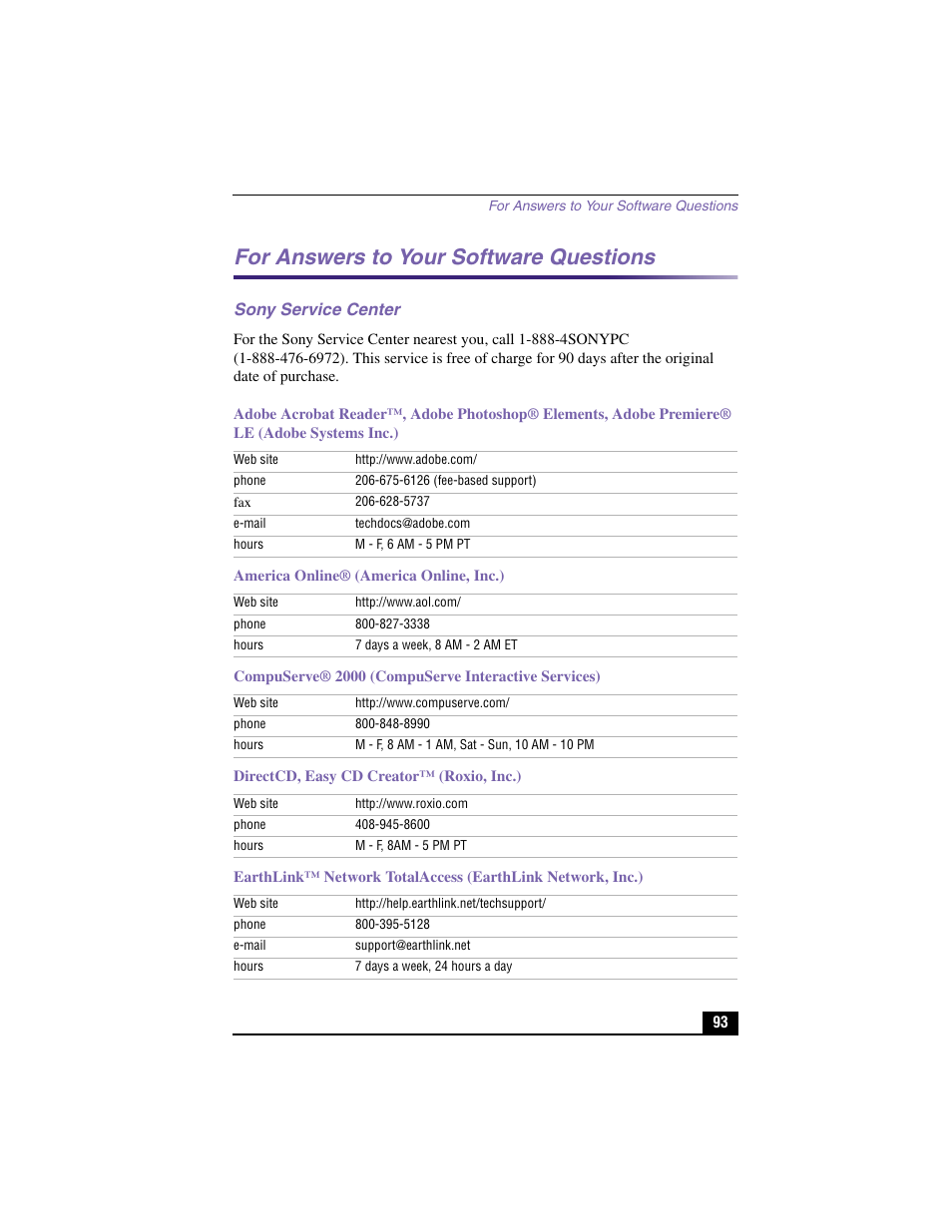 For answers to your software questions | Sony PCV-RX480DS User Manual | Page 93 / 101