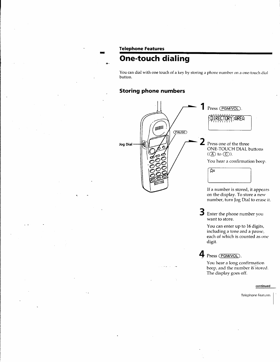 One-touch dialing, Storing phone numbers | Sony SPP-SS961 User Manual | Page 17 / 72