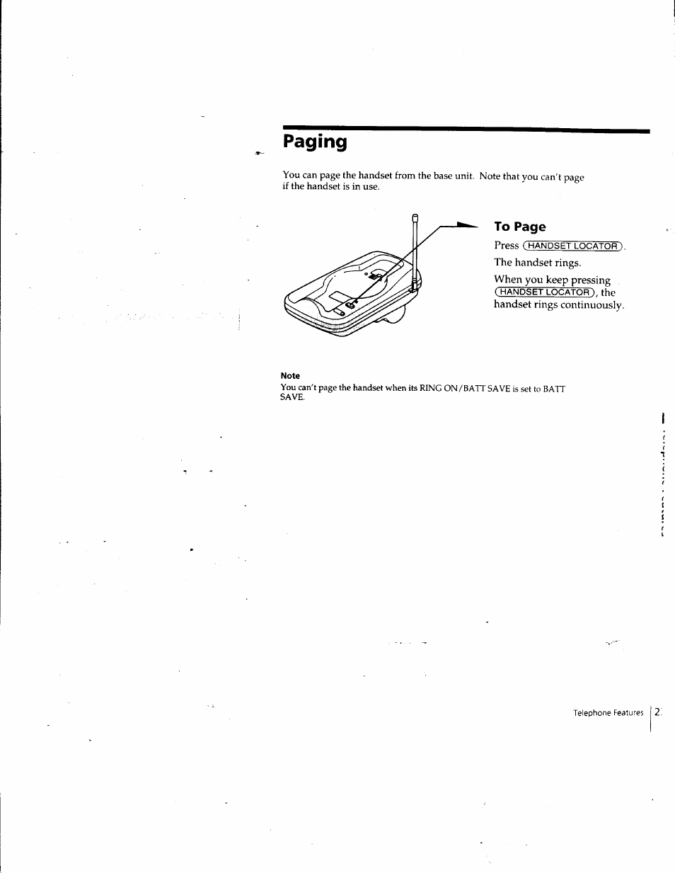 Paging, Press ( handset locator ). the handset rings | Sony SPP-SS961 User Manual | Page 23 / 72