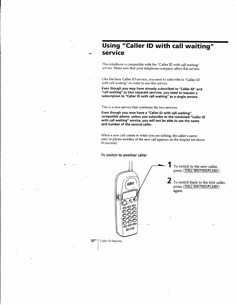 Using "caller id with call waiting service, To switch to another caller | Sony SPP-SS961 User Manual | Page 29 / 72