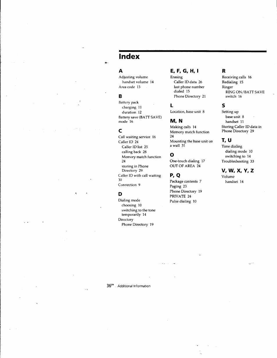 Index, P, q | Sony SPP-SS961 User Manual | Page 34 / 72