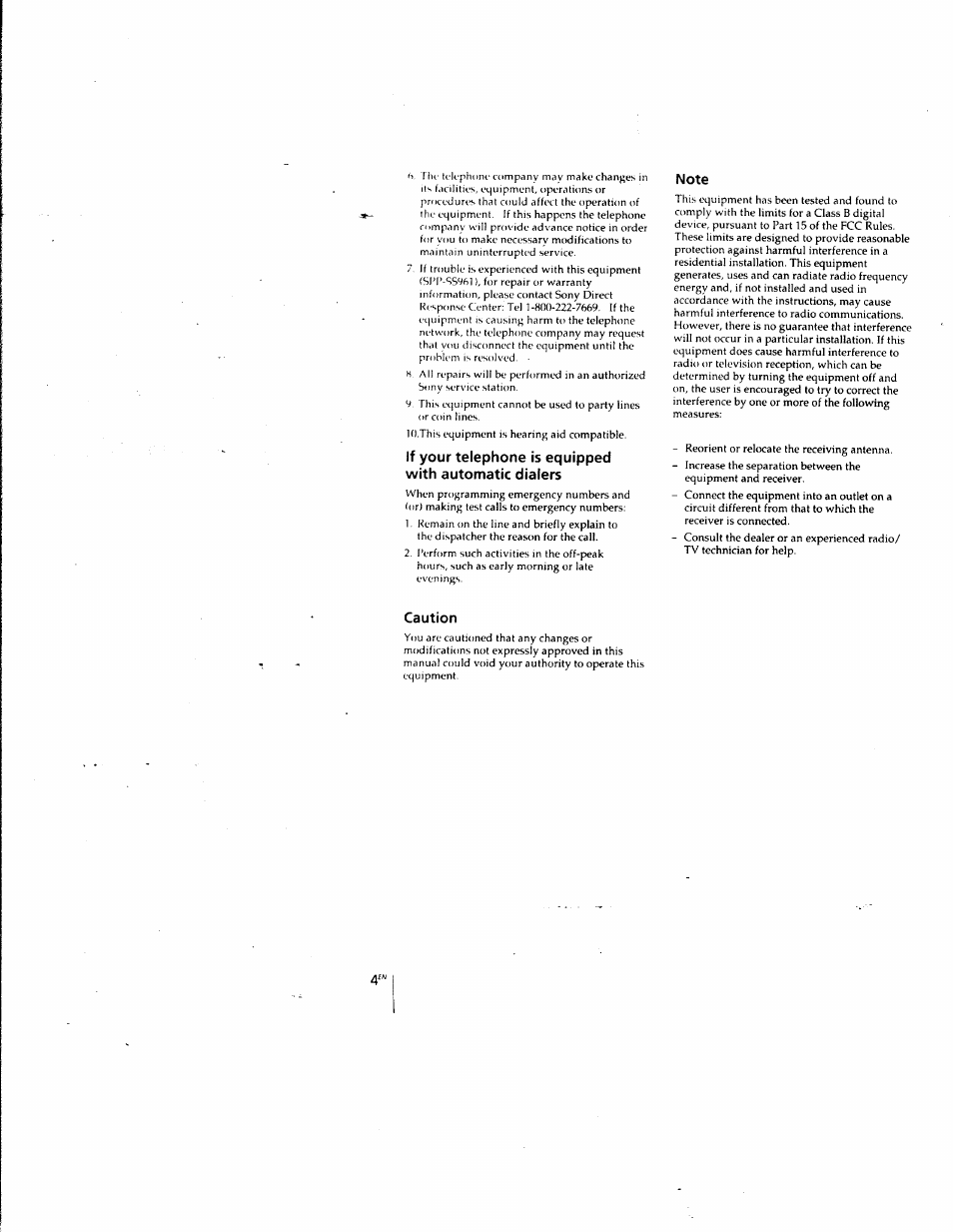 Note, Caution | Sony SPP-SS961 User Manual | Page 4 / 72