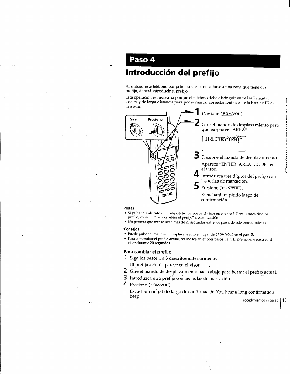 Introducción del prefijo, Para cambiar el prefijo, Paso 4 | Sony SPP-SS961 User Manual | Page 47 / 72