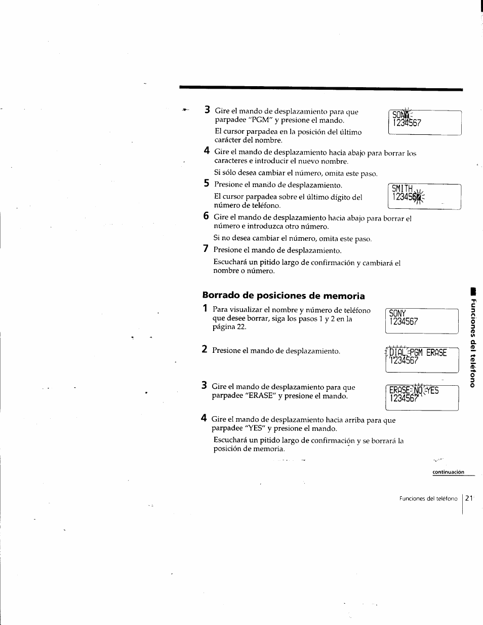 Borrado de posiciones de memoria, Sony, Erpse | 123456г, Ерр5е=ш;^е5 | Sony SPP-SS961 User Manual | Page 55 / 72